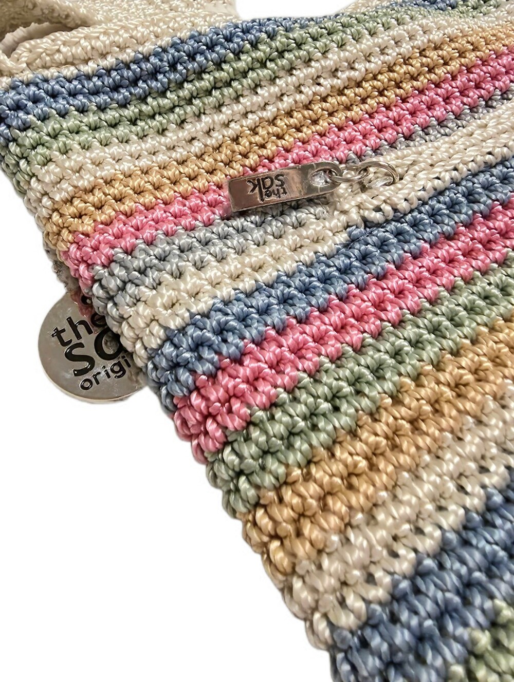 NEW The Sak -Striped Crochet Shoulder Bag in Rare Pastel Multicolor - Picture 7 of 10